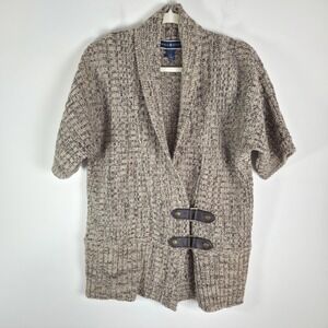 Karen Scott Women's Short Sleeve Knit Cardigan Sweater Toggle Closure Beige Sm